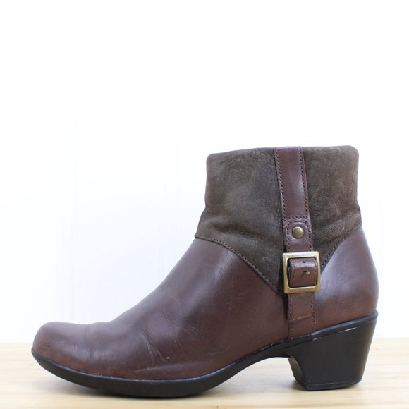 Clarks Shoes - Clarks Brown Side Zip Buckle Bendables Leather Boots Size 9 M
